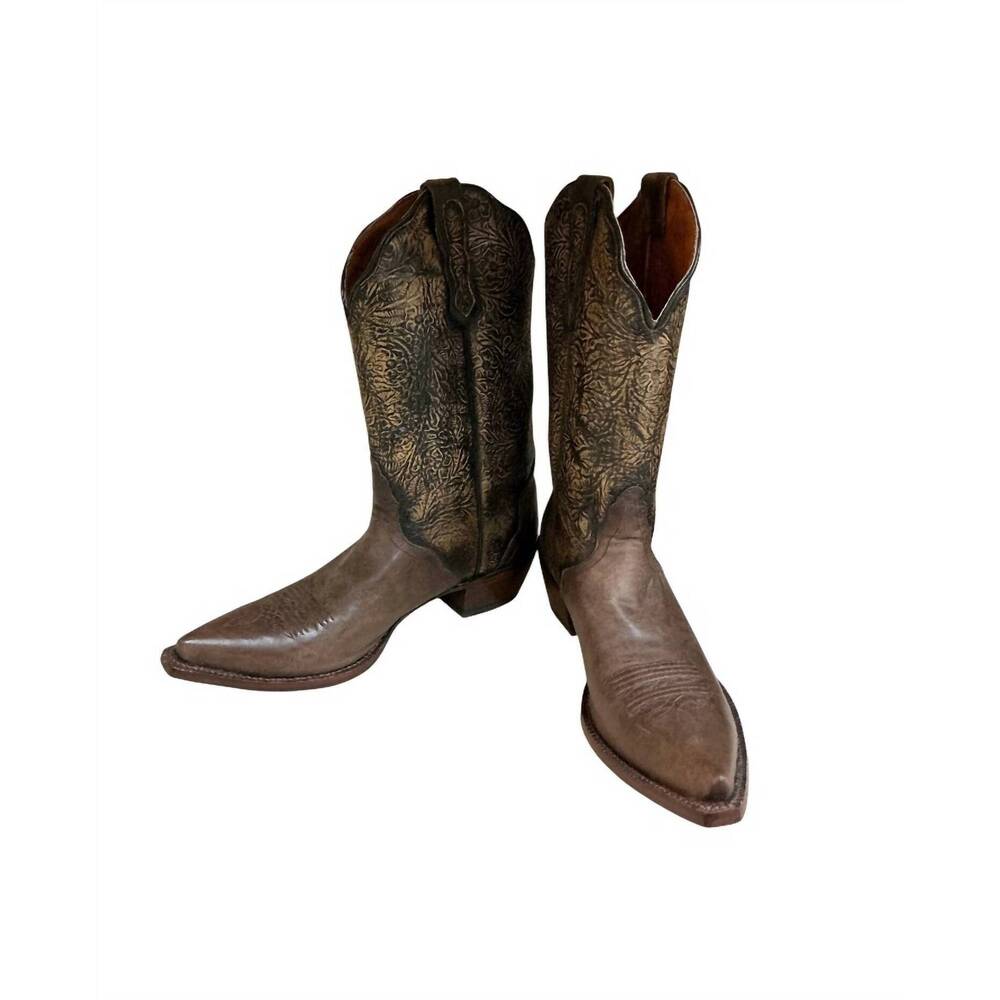 NEW NOCONA BOOTS women's floral pointed toe boots in gold